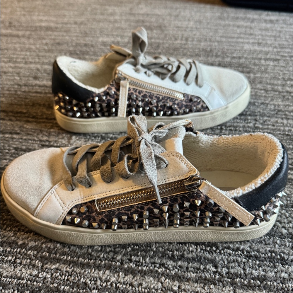 White with Leopard Print Women's Sneakers